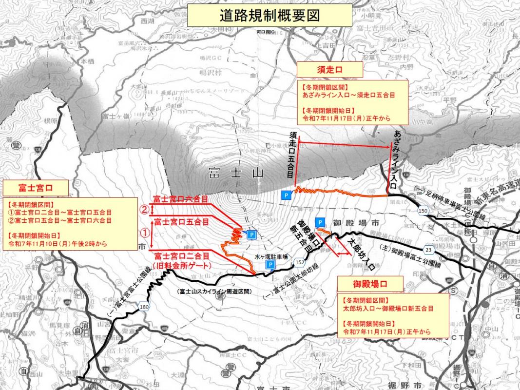 富士山周辺道路冬期閉鎖2025