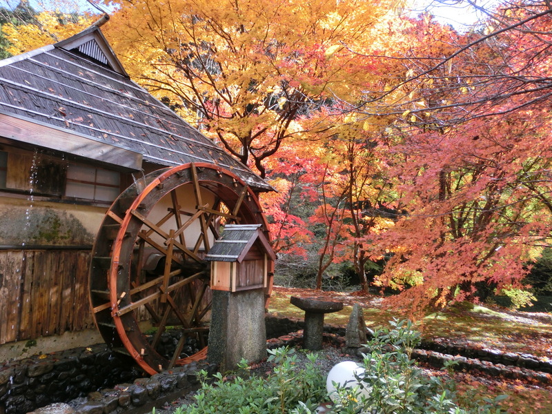 紅葉と水車小屋