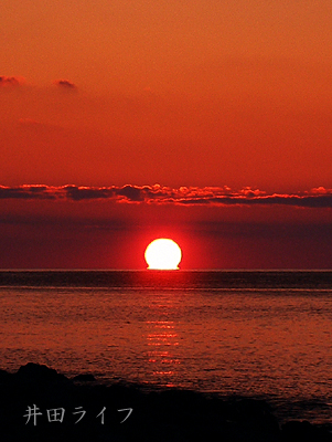 お家の前の夕日