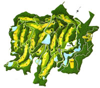 開発率を48％におさえ、敷地内には数か所のビオトープ（小動物生息空間）を設け、コースとコースの間も30ｍ以上離して 自然林をできるだけ残す設計となっています。美しい樹木に囲まれてゆったりとプレイをお楽しみいただけます。