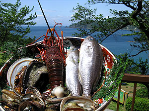 目の前の海岸で採れる新鮮な魚介類
