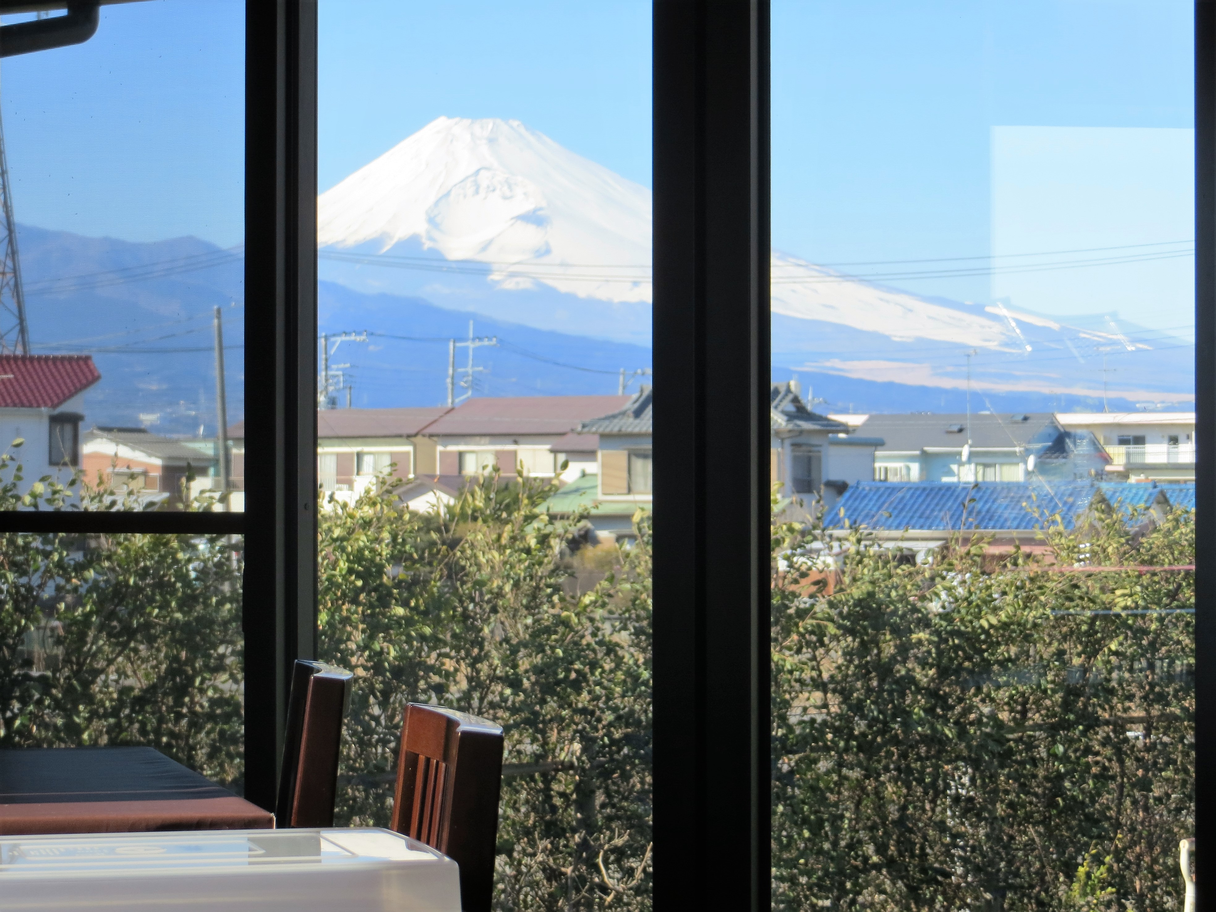 晴れた日の店内からの富士山。