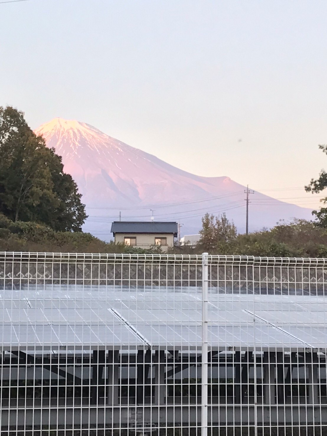 お店の北側にはソーラーパネル(他所様のですが)広がっていて、その向こうは遠く～富士山です。