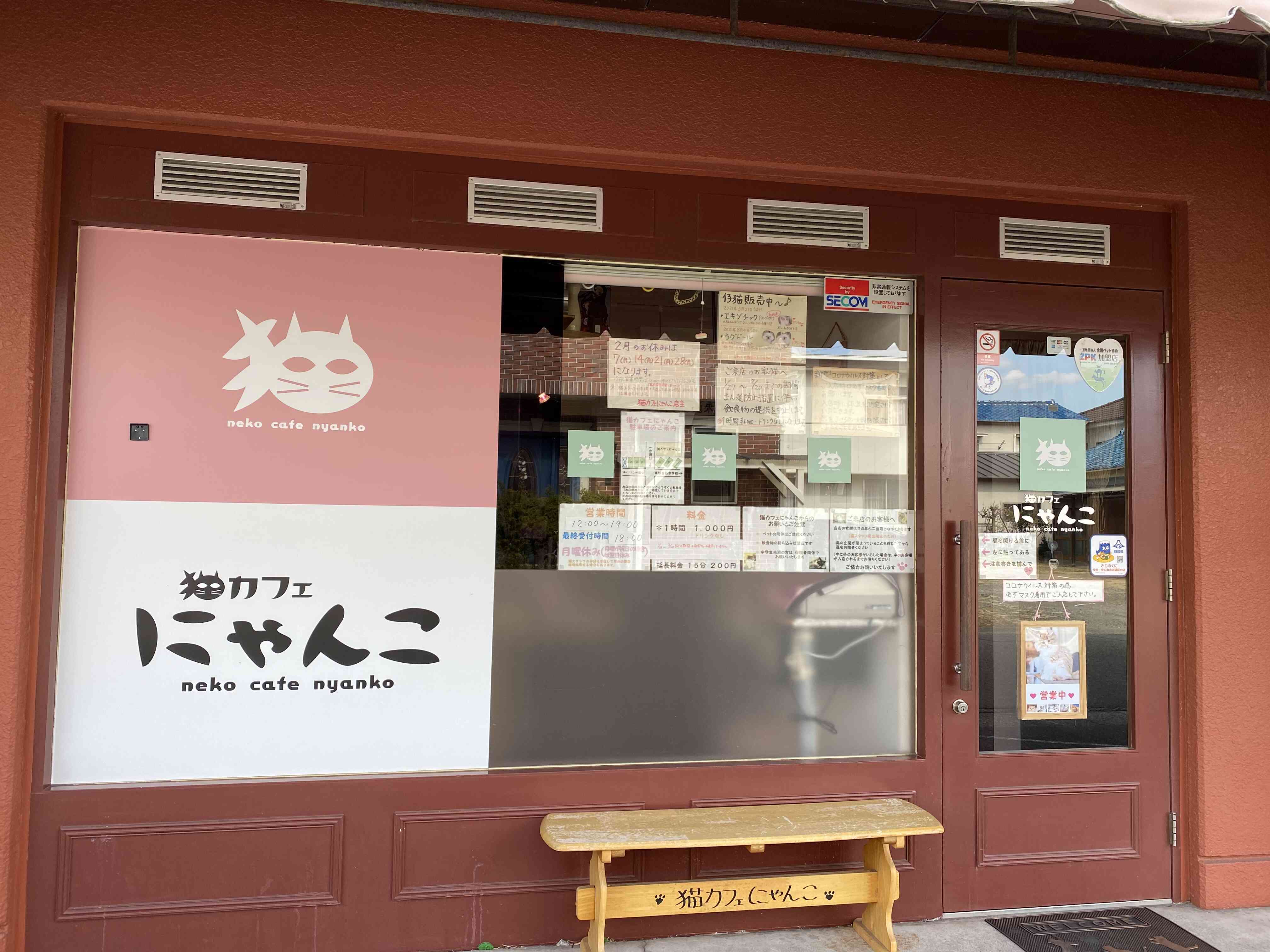 猫カフェにゃんこの玄関です。店内への入り口は、猫スタッフ脱走防止の為、2重扉になっています。ご入店前に扉左手の説明をお読みください。