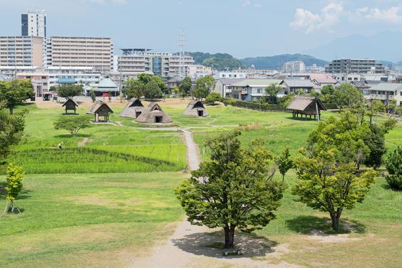 弥生時代の水田と竪穴式住居を復元